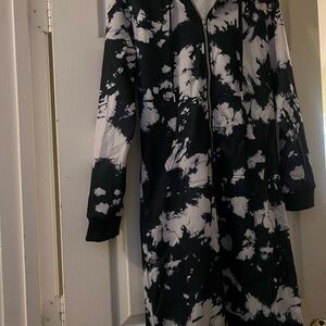 Navy Blue and White Tie-Dye Women's long/tunic hoodie